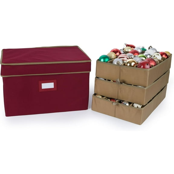 Covermates Keepsakes Adjustable Ornament Storage Box, Carrying Handles, Padded Protection - Holiday Storage, Red
