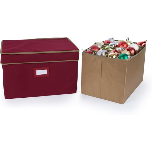 Covermates Keepsakes Adjustable Ornament Storage Box, Carrying Handles, Padded Protection - Holiday Storage, Red