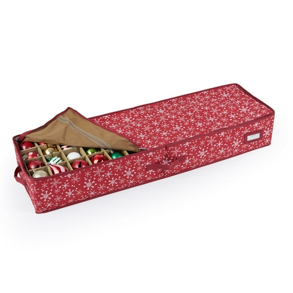 Covermates Keepsakes Adjustable Underbed Ornament Storage Bag, Carrying Handles, Padded Protection - Holiday Storage-Red Snowflake