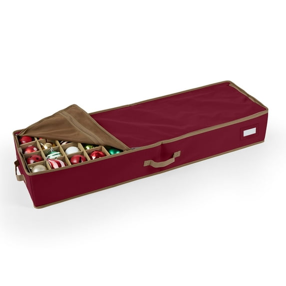 Covermates Keepsakes Adjustable Underbed Ornament Storage Bag, Carrying Handles, Padded Protection - Holiday Storage-Red