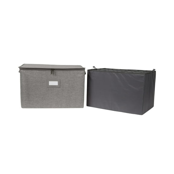 Covermates Keepsakes China Cups and Coffee Mugs Storage Box - Stackable, Reinforced Handles, China Storage, Grey Heather