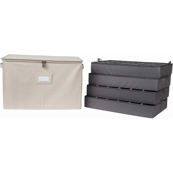 Covermates Keepsakes China Cups and Coffee Mugs Storage Box - Stackable, Reinforced Handles, China Storage, Beige Heather