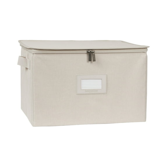 Covermates Keepsakes China Cups and Coffee Mugs Storage Box Stackable, Reinforced Handles, China Storage, Beige Heather