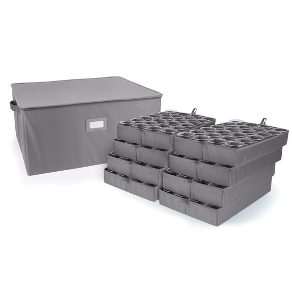 Covermates Keepsakes China Cups and Coffee Mugs Storage Box – Stackable, Reinforced Handles, China Storage, Graphite