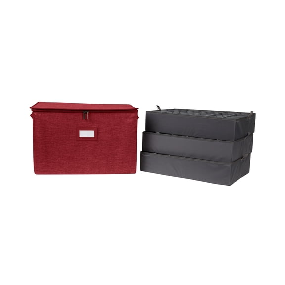 Covermates Keepsakes China Cups and Coffee Mugs Storage Box - Stackable, Reinforced Handles, China Storage, Red Heather