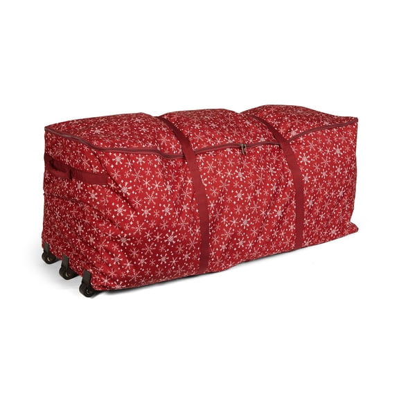 Covermates Keepsakes Christmas Tree Rolling Cinch Bag - Superior Protection - Padded Handles - Holiday Storage, Red Snowflake