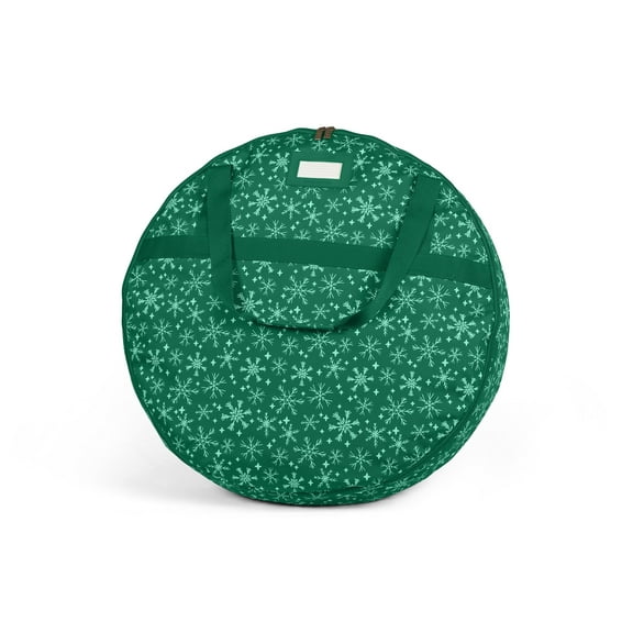 Covermates Keepsakes Christmas Wreath Storage Bag - Heavy Duty Polyester - Interior Pouch - Dual Zipper Pulls - Holiday Storage, Green Snowflake