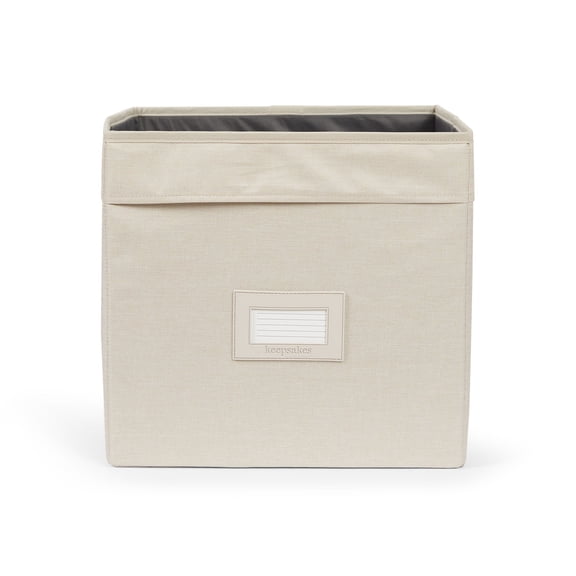 Kitchen Cube Storage Bin - Durable Polyester, Sturdy Interior Walls, ID Window, Kitchen Storage, Beige Heather