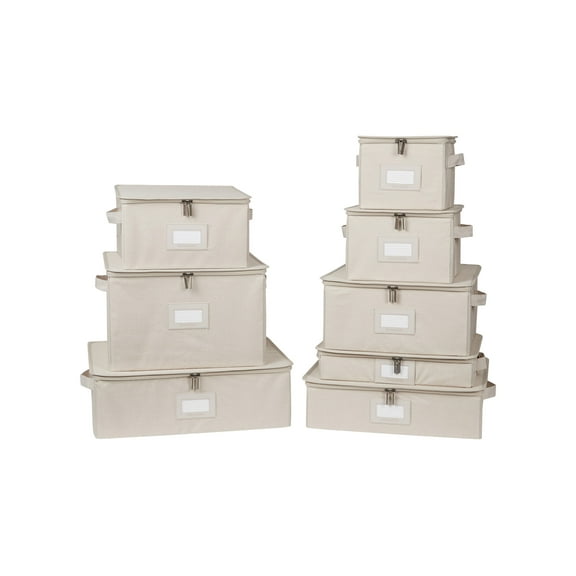 Covermates Keepsakes Dish Storage Box - Stackable, Reinforced Handles, China Storage, Beige Heather