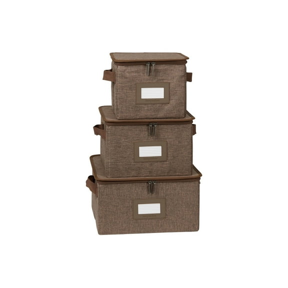 Covermates Keepsakes Dish Storage Box - Stackable, Reinforced Handles, China Storage, Brown Heather