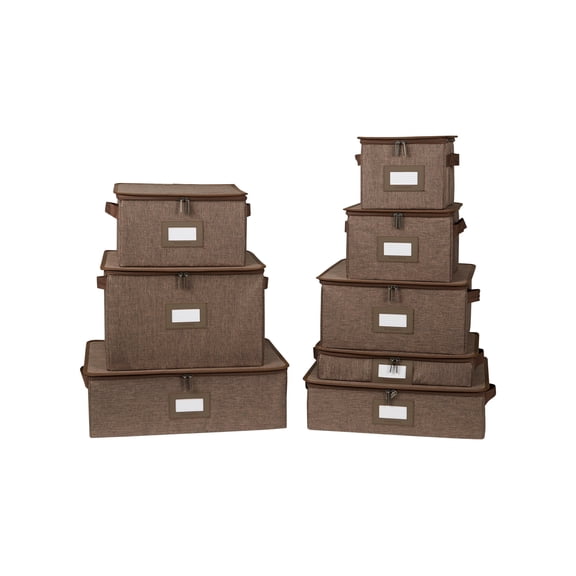 Covermates Keepsakes Dish Storage Box - Stackable, Reinforced Handles, China Storage, Brown Heather