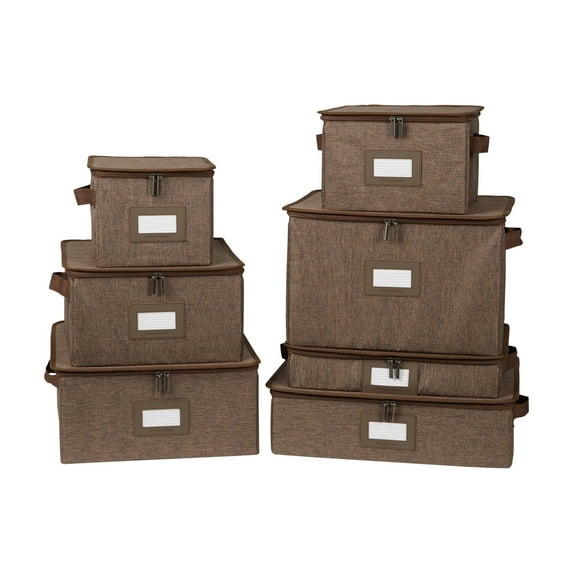 Covermates Keepsakes Dish Storage Box - Stackable, Reinforced Handles, China Storage, Brown Heather