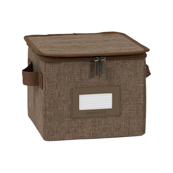 Covermates Keepsakes Dish Storage Box - Stackable, Reinforced Handles, China Storage, Brown Heather