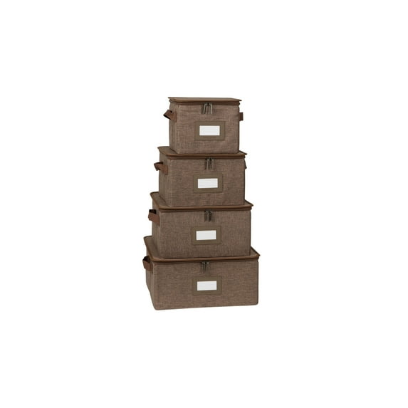 Covermates Keepsakes Dish Storage Box - Stackable, Reinforced Handles, China Storage, Brown Heather