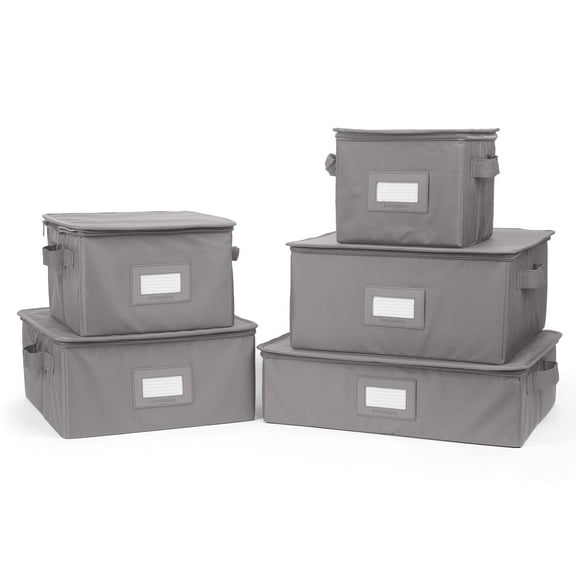 Covermates Keepsakes Dish Storage Box - Stackable, Reinforced Handles, China Storage, Graphite