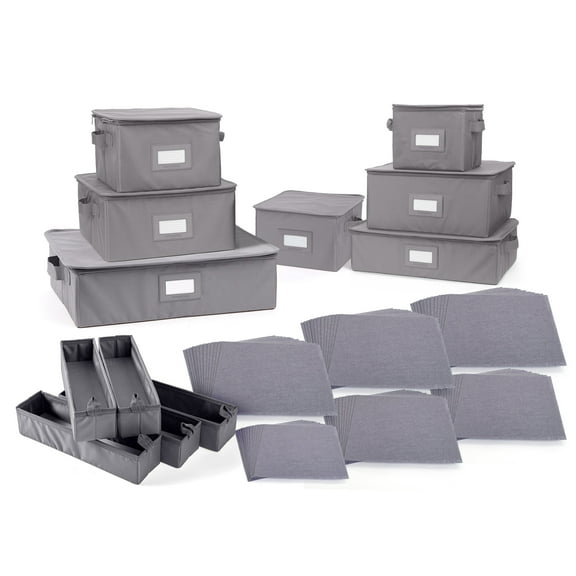 Covermates Keepsakes Dish Storage Box - Stackable, Reinforced Handles, China Storage, Graphite