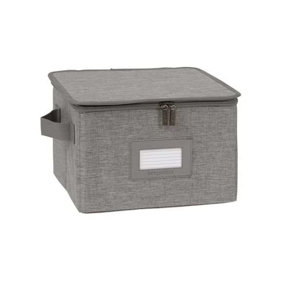 Covermates Keepsakes Dish Storage Box - Stackable, Reinforced Handles, China Storage, Grey Heather