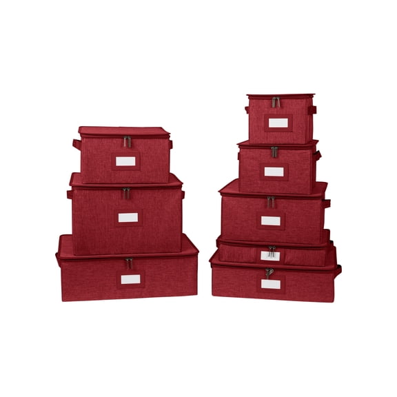 Covermates Keepsakes Dish Storage Box - Stackable, Reinforced Handles, China Storage, Red Heather