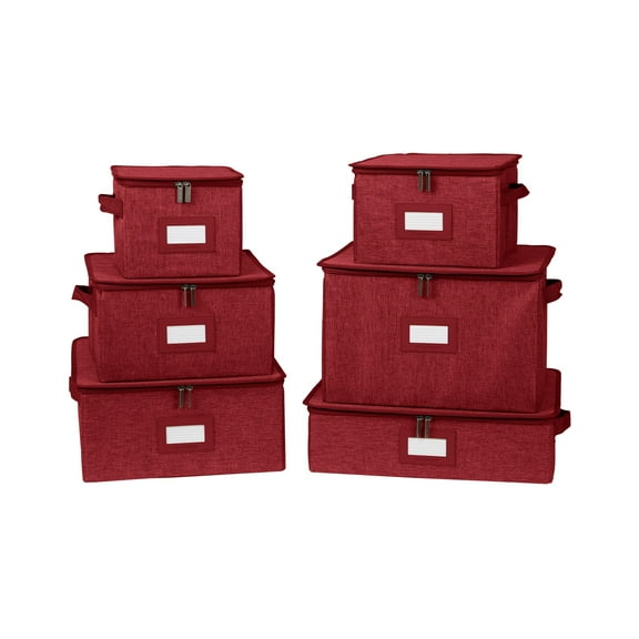 Covermates Keepsakes Dish Storage Box - Stackable, Reinforced Handles, China Storage, Red Heather