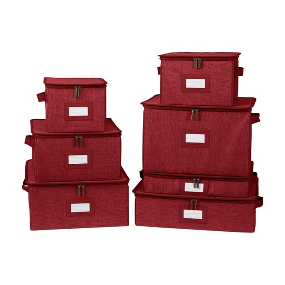Covermates Keepsakes Dish Storage Box - Stackable, Reinforced Handles, China Storage, Red Heather