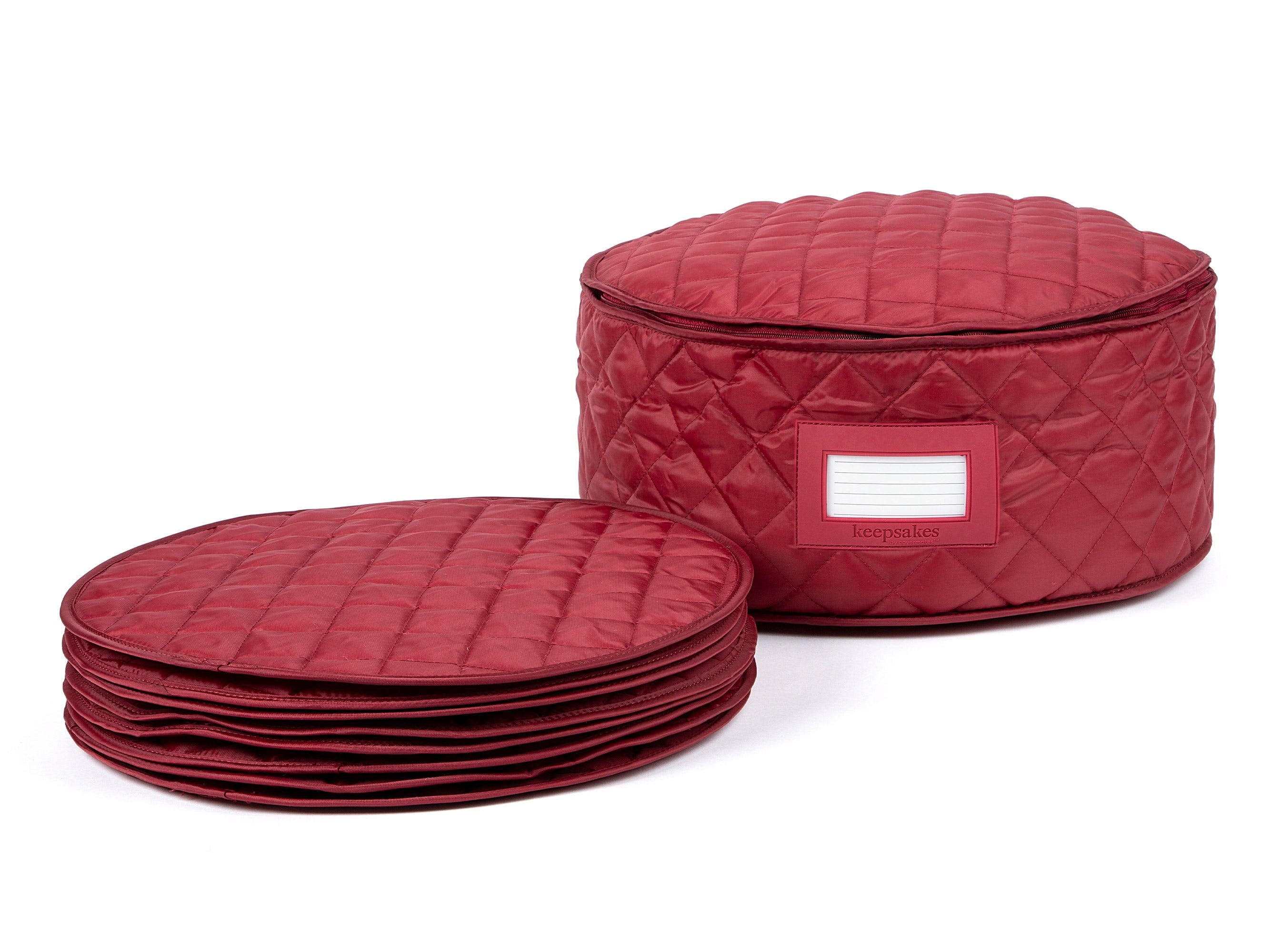 Covermates Keepsakes - 접시 보관 - 패딩 처리된 보호 - ID 창 - 얼룩 방지 - 기계 세탁 가능 - 중국 보관, 빨간색