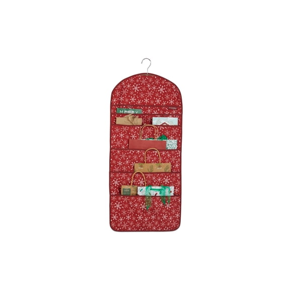 Covermates Keepsakes Hanging Gift Bag Organizer - Elite Plus - Heavy Duty Material, Pockets for Storage, Hanger Included - Holiday Storage, Red Snowflake