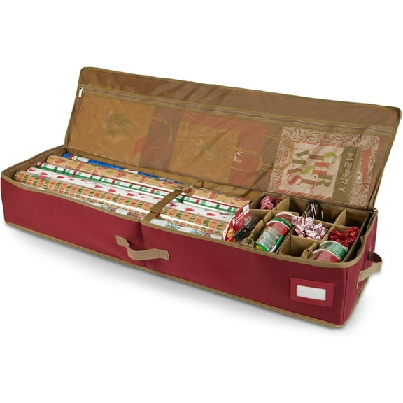 Covermates Keepsakes - Holds up to 25 Rolls - Heavy Duty - Accessory Trays with Adjustable Compartments - Mesh Pocket - Holiday Storage, Red