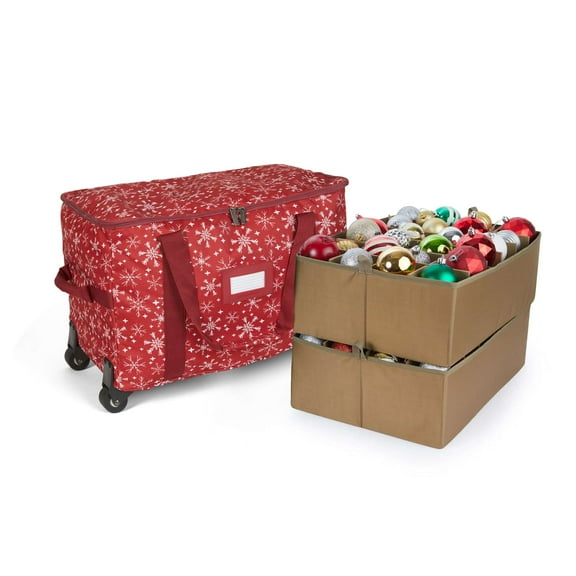 Covermates Rolling Adjustable Ornament Storage Bag – 48 Tall Ornaments – (2) 6-Inch Trays