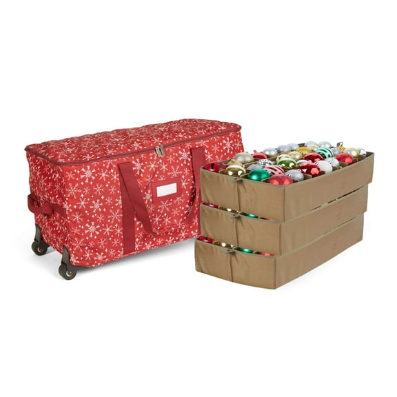 Covermates Rolling Adjustable Ornament Storage Bag – 96 Standard Ornaments – (3) 4-Inch Trays