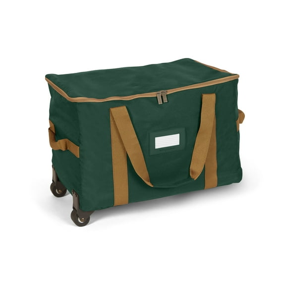 Covermates Keepsakes Rolling Treasurekeeper Storage Bag - Carrying Handles, ID Window, Dual Wheels - Holiday Storage, Green