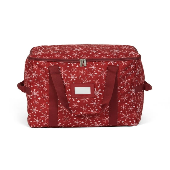 Covermates Keepsakes Treasurekeeper Storage Bag - Carrying Handles, ID Window - Holiday Storage, Red Snowflake