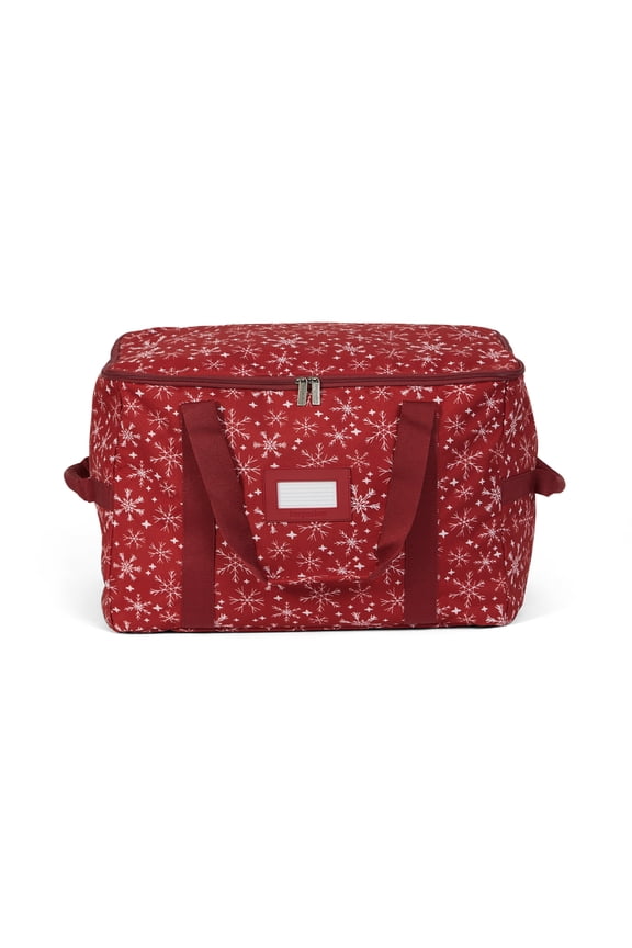Keepsakes Treasurekeeper Storage Bag - Carrying Handles, ID Window - Holiday Storage, Red Snowflake