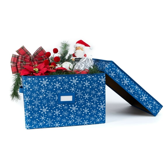 Covermates Keepsakes Treasurekeeper Storage Box - Carrying Handles, Sturdy Interior Walls - Holiday Storage, Blue Snowflake