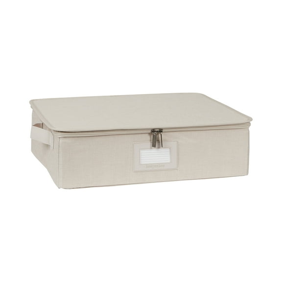 Covermates Keepsakes China Cups and Coffee Mugs Storage Box Stackable, Reinforced Handles, China Storage, Beige Heather