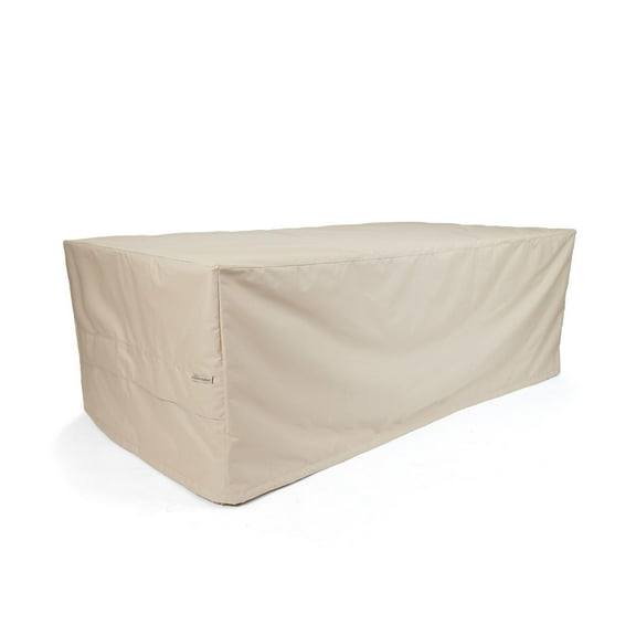 Covermates Ultima Outdoor Rectangular Dining Table Cover – Rip-Resistant All-Weather Water-Resistant Polyester, Covered Mesh Vent, Drawcord & Buckle Straps, Full Table 50W x 30D x 25H, Ripstop Tan