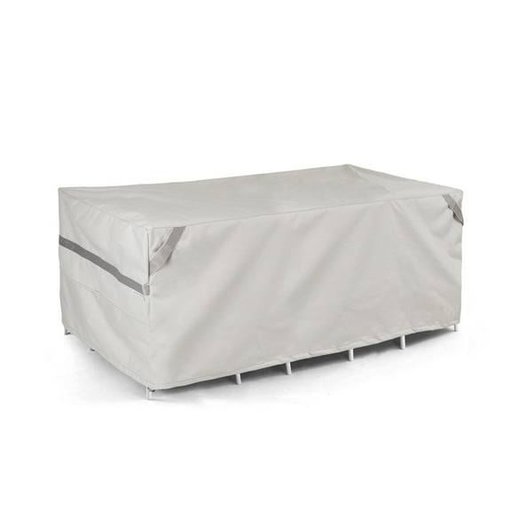 Covermates Prestige Rectangular Outdoor Table & Chair Set Cover – All-Weather Patio Furniture Protection, Water-Resistant Polyester, Mesh Vents, Buckle Straps & Drawcord, 138W x 68D x 30H, Stone