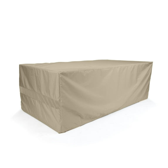 Covermates Elite Outdoor Rectangular Dining Table Cover – All-Weather Water-Resistant Polyester, Mesh Ventilation, Drawcord & Buckle Straps for Patio Furniture, Full Table 96W x 42D x 25H, Khaki