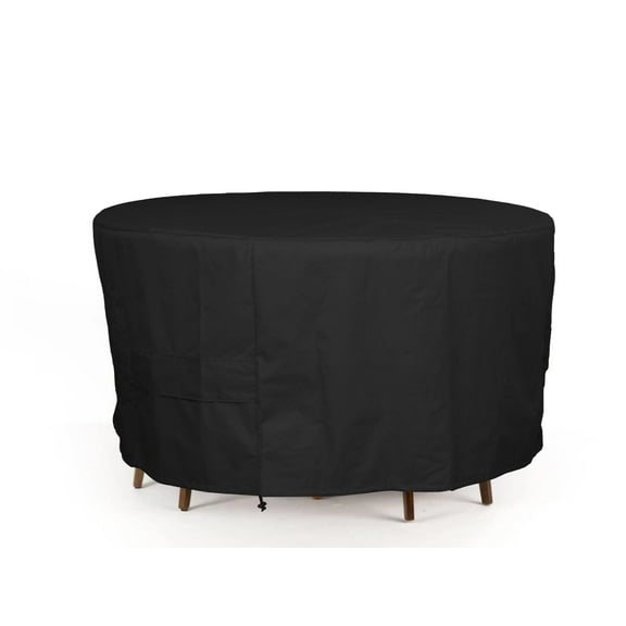 Covermates Ultima Outdoor Round Dining Table & Chair Set Cover – All-Weather Water-Resistant Rip-Resistant Polyester, Mesh Vents, Drawcord, Buckle Straps, Full Table 54 DIAMETER x 25H, Ripstop Black