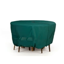 Covermates Classic Round Patio Dining Table and Chair Set Cover – All-Weather Outdoor Protection, Water-Resistant Vinyl, Elastic Hem, Mesh Vents, With Umbrella Hole 96 DIAMETER x 30H, Green