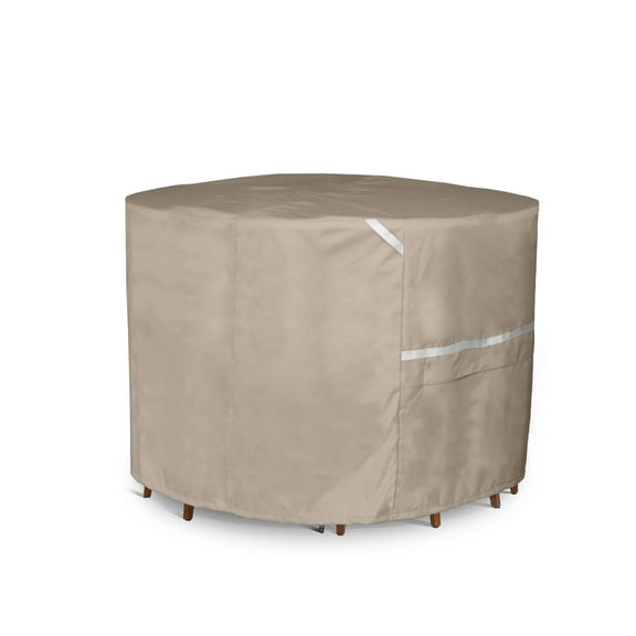 Covermates Prestige Round Outdoor Table & Chair Set Cover – All-Weather Patio Furniture Protection, Water-Resistant Polyester with Mesh Vents, Secure Buckle Straps & Drawcord, 72DIAMETER x 30H, Clay