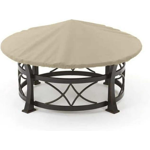 Covermates Round Firepit Top Cover – Water-Resistant Polyester, Adjustable Buckle Straps, Fire Pit Covers, Round TOP 42-48 Diameter, Khaki