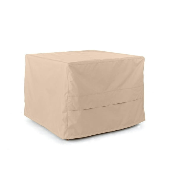 Covermates Ultima Square Ottoman Cover – Heavy-Duty 600D Polyester, Weather-Resistant, Drawcord Hem & Buckle Straps, Outdoor Patio Seating & Accent Table Protection, 24W x 24D x 18H, Ripstop Tan