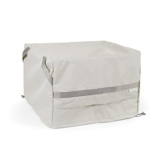 Covermates Prestige Square Ottoman Cover – Premium 900D Polyester, Waterproof, Drawcord Hem, Mesh Vents & Buckle Straps, Heavy-Duty Outdoor Patio Protection, 42W x 42D x 25H, Stone