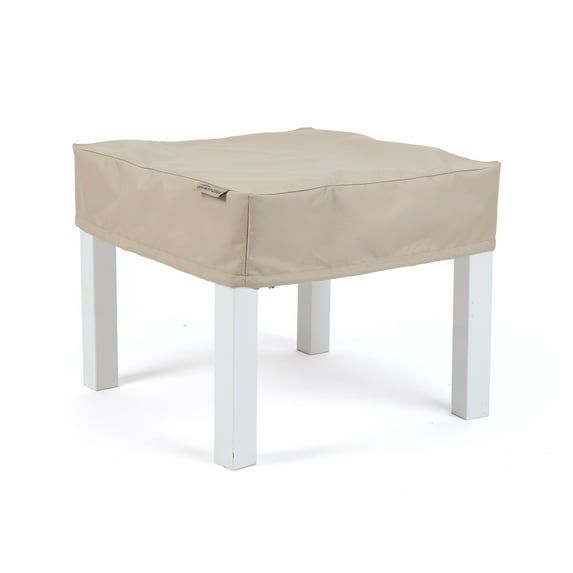 Covermates Square Table Top Cover - Heavy-Duty Polyester, Weather Resistant, Drawcord Hem, Middle Buckle Strap, Patio Table Covers, Square 24W x 24D x 6H, Ripstop Tan