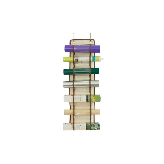 Covermates Vinyl Roll Storage – Hanging Organizer for Craft Vinyl Rolls, Tools & DIY Supplies – 100% Cotton with Clear Vinyl Pockets – Over-the-Door Storage Holds Up to 22 lbs – 9” x 31.5”, Natural