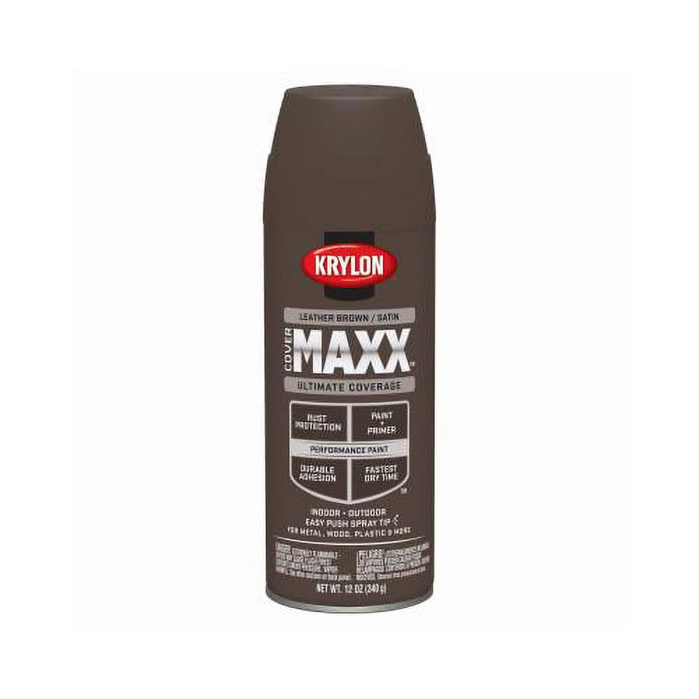 Covermaxx Spray Paint & Primer, Satin, Leather Brown, 12 oz., Krylon