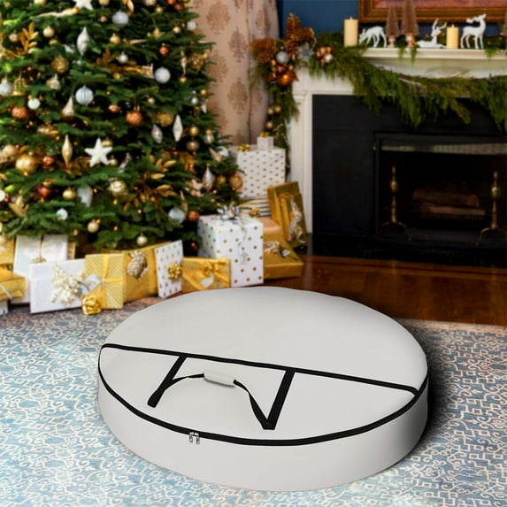 COVERS&ALL Christmas Wreath Storage Bag 12 Oz with Carrying Handle & Dual Zipper - 100% Water Resistant Durable Material Storage Bag - Holiday Xmas Tear Resistant Bag (20" Dia x 7" H, White)