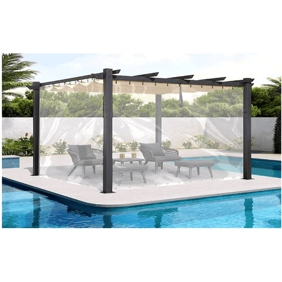 Covers&All Outdoor Clear Tarp Curtain, 18oz Clear Outdoor Curtains For Patio, Waterproof & Tear Proof Transparent PVC Vinyl Tarp with Rustrpoof Grommets for Porch, Gazebos, Balcony (8'Hx10'W feet)