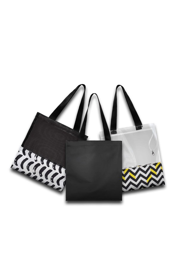 Upcycled Tote Bag, Tear & Abrasion Resistant Fabric, Available in Unique designs, Sets of 3/5 / 7 in Standard Size 14" H x 15" W (Theme 02 (Pack of 3))