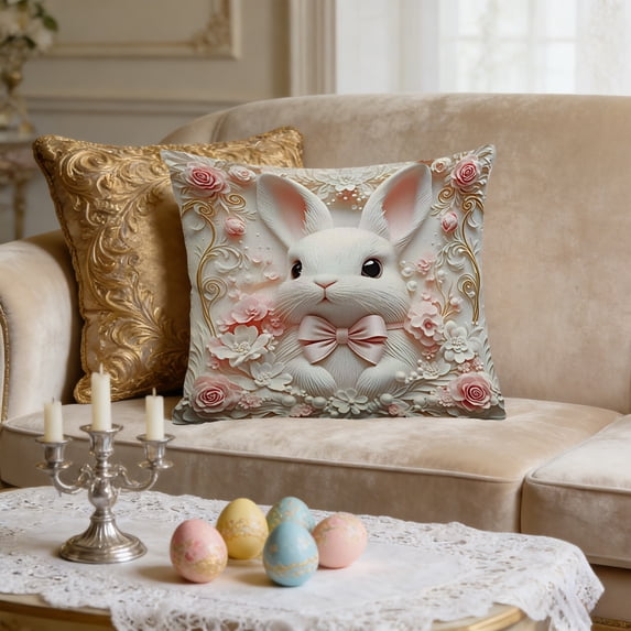 Covers Clearance! YZEGDCH Easter Rabbit Pillow Covers 18x18 Inch Spring Holiday Decor Throw Cushion Case for Sofa Couch Bedroom Easter Gifts